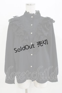 画像1: axes femme / リボンタイ付レースフリルブラウス M ブラック H-26-04-02-055-AX-BL-NS-ZH