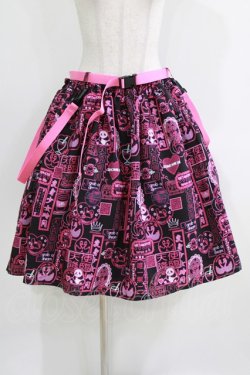 画像1: metamorphose / 【プラスサイズ】電脳Neon少女 ベルト付きスカート プラスサイズ ピンク系 H-26-04-02-015-ME-SK-NS-ZH