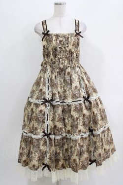 画像1: metamorphose / 【プラスサイズ】ゴブランブーケ シャーリングティアードミディアムジャンパースカート プラスサイズ ブルー系 H-26-04-02-003-ME-OP-NS-ZH