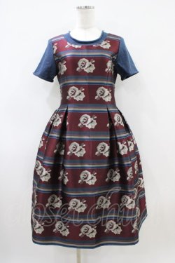 画像1: Jane Marple / ローズボーダージャガードワンピース  ボルドー×ネイビー H-26-04-03-035-JM-OP-KB-ZH