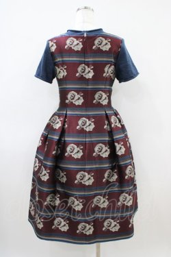 画像2: Jane Marple / ローズボーダージャガードワンピース  ボルドー×ネイビー H-26-04-03-035-JM-OP-KB-ZH