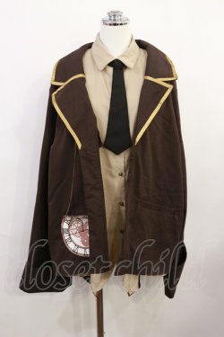 画像1: Favorite / 時計うさぎモチーフのスチームパンクシャツ M ブラウン H-26-04-03-1033-LO-BL-NS-ZH