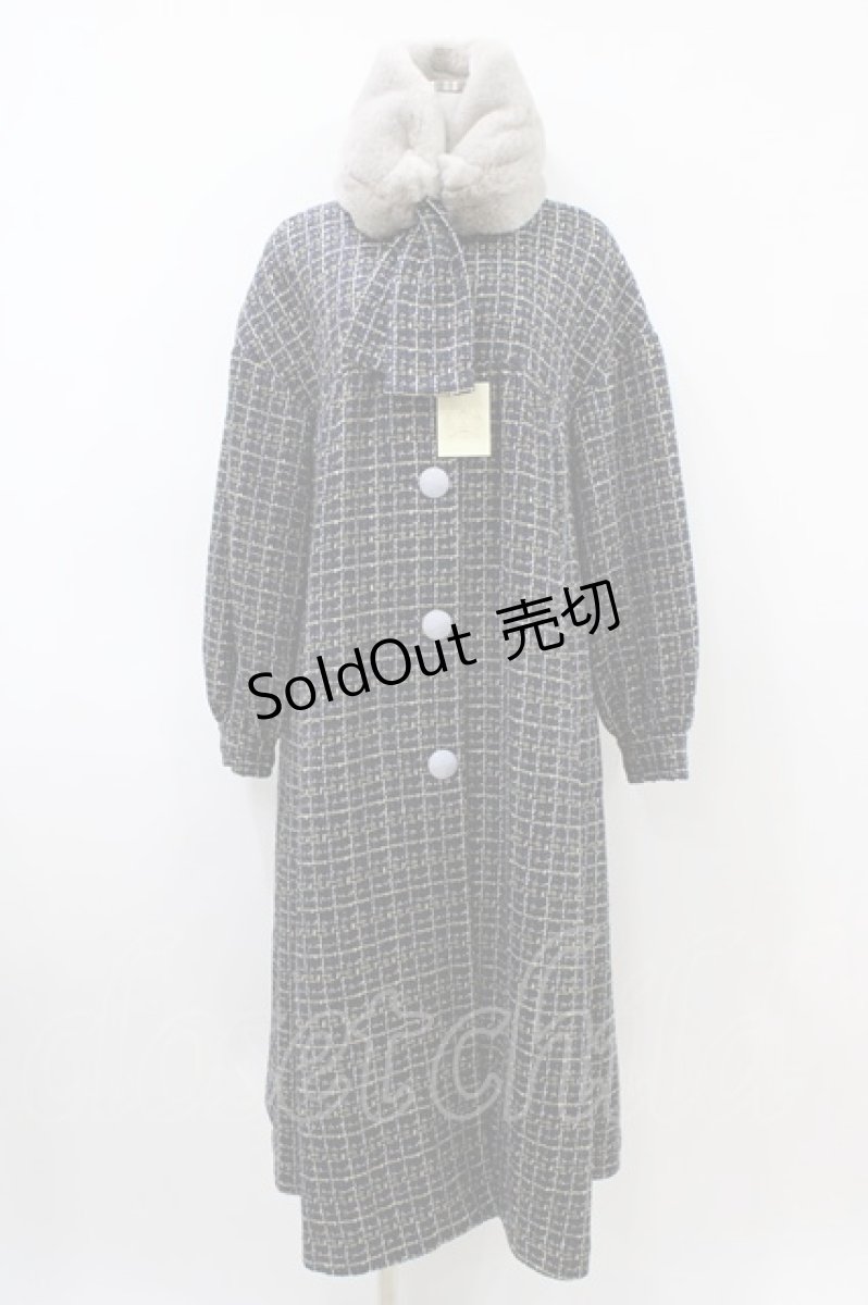 画像1: Maison de minette / Glitter tweed coat&fur tippet  navy H-26-04-03-018-LO-CO-KB-ZTC054 (1)