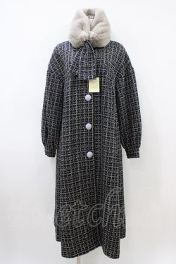 画像1: Maison de minette / Glitter tweed coat&fur tippet  navy H-26-04-03-018-LO-CO-KB-ZH