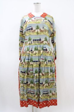 画像1: Jane Marple / Board gameタブリエドレス  ブルーグレー×レッド H-26-04-03-021-JM-OP-KB-ZH