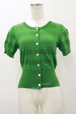 画像1: Emily Temple cute / ラメボーダー半袖カーデ  グリーン H-26-04-04-036-ET-TO-KB-ZH