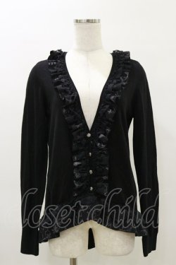 画像1: h.naoto Blood / フリルニットボタンカーディガン  黒 H-26-04-04-038-HN-TO-AK-ZH