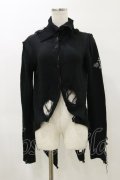 h.naoto Blood / ハイネックダメージニットカーディガン  黒 H-26-04-04-039-HN-TO-AK-ZH
