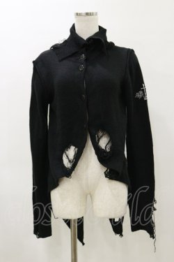 画像1: h.naoto Blood / ハイネックダメージニットカーディガン  黒 H-26-04-04-039-HN-TO-AK-ZH