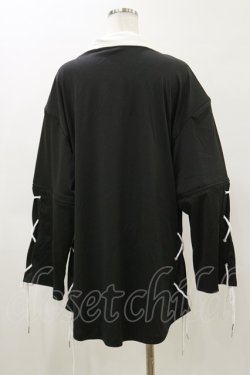 画像2: NieR Clothing / レースアッププリントシャツ  黒 H-26-04-04-043-PU-BL-AK-ZH
