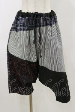 画像1: MINT NeKO / 柄切替プリントパンツ  黒 H-26-04-04-045-HN-PA-AK-ZH