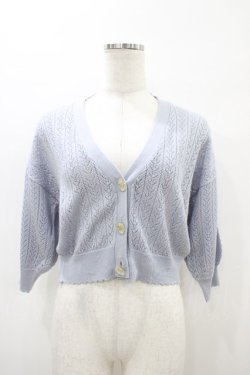 画像1: F&A / 押し花釦透かし編み5分袖カーディガン Free L/BLUE H-26-04-04-1059-LO-TO-NS-ZH