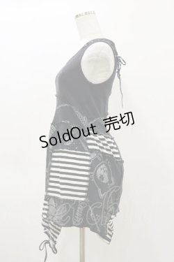 画像4: HANGRY&ANGRY / プリント切替アシメワンピース  黒×白 H-26-04-04-070-HN-OP-AK-ZH