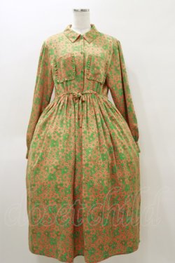 画像1: merry jenny / 2トーンフラワーシャツワンピース  グリーン H-26-04-04-076-LO-OP-KB-ZH