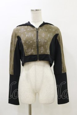 画像1: STEAM / プリント切替ショートZIPパーカー  黒×カーキ H-26-04-04-018-HN-TO-AK-ZH