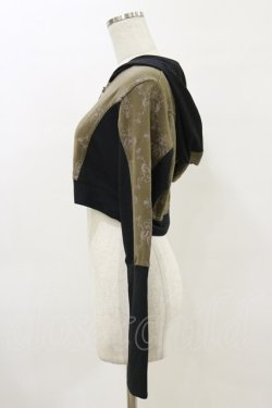 画像3: STEAM / プリント切替ショートZIPパーカー  黒×カーキ H-26-04-04-018-HN-TO-AK-ZH