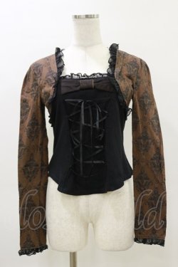 画像1: STEAM / レイヤード風レースアップカットソー  黒×茶 H-26-04-04-020-HN-TO-AK-ZH