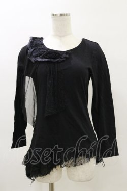 画像1: GRAMM / コサージュレースカットソー  黒 H-26-04-04-022-HN-TO-AK-ZH