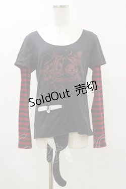 画像1: HANGRY&ANGRY / プリントレイヤード風カットソー  黒×赤 H-26-04-04-026-HN-TO-AK-ZH