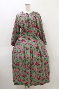 画像1: Jane Marple Dans Le Salon / Winter cherries drawstring dress  グリーン H-26-04-05-060-JM-OP-KB-ZH