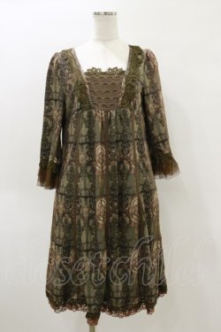 画像1: OZZ ANGELO / ヨーク切替総柄ワンピース  カーキ H-26-04-05-074-OO-OP-KB-ZH