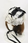 MARBLE / バラデコレーション貴婦人ボンネット  白×黒 H-26-04-05-002-GO-AC-AK-ZH
