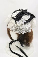画像1: MARBLE / バラデコレーション貴婦人ボンネット  白×黒 H-26-04-05-002-GO-AC-AK-ZH (1)