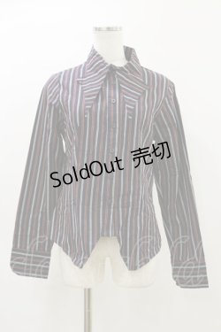 画像1: PEACE NOW / 蝙蝠襟ストライプシャツ M 紺×赤 H-26-04-05-015-PU-BL-AK-ZH