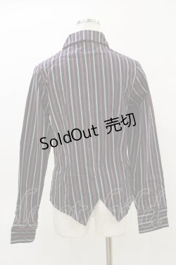 画像2: PEACE NOW / 蝙蝠襟ストライプシャツ M 紺×赤 H-26-04-05-015-PU-BL-AK-ZH