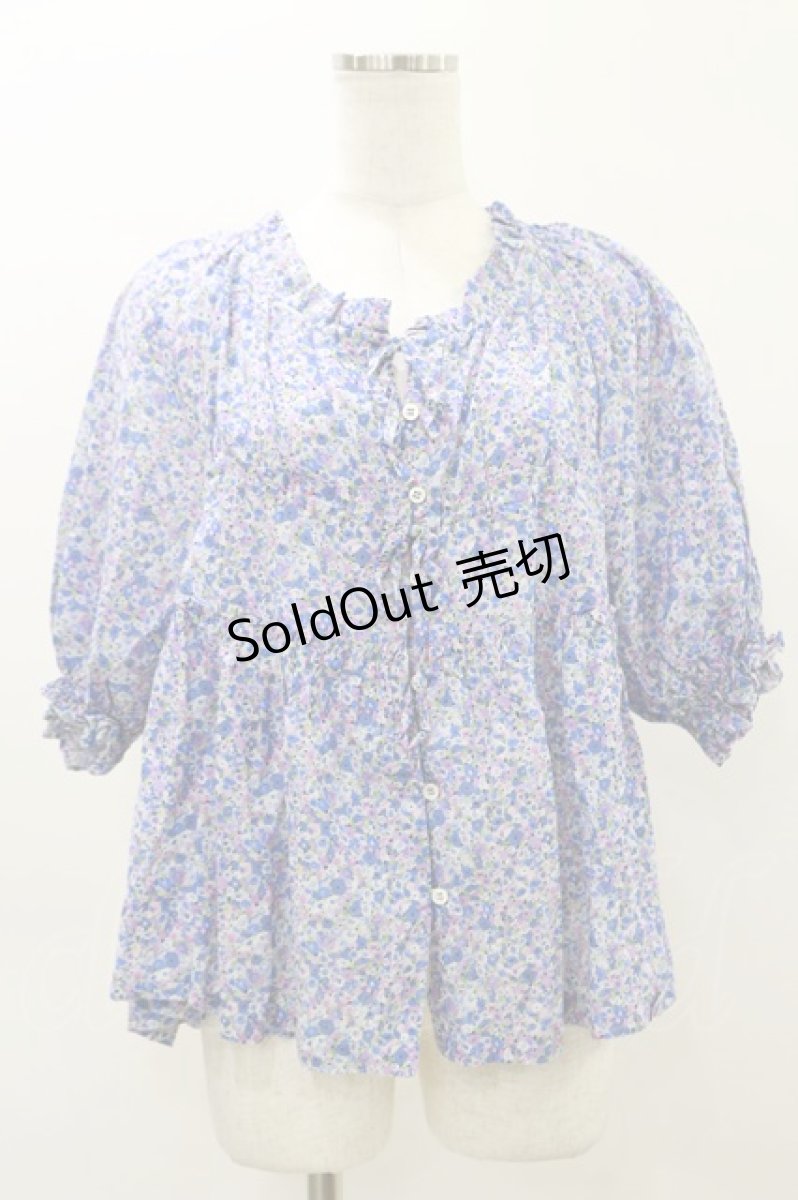 画像1: Jane Marple / Bonjour Millefleursスモックブラウス  ブルー H-26-04-05-018-JM-BL-KB-ZH (1)