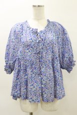 画像1: Jane Marple / Bonjour Millefleursスモックブラウス  ブルー H-26-04-05-018-JM-BL-KB-ZH (1)