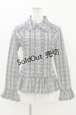 画像1: ALGONQUINS / チェックフリルブラウス F 黒×グレー H-26-04-05-020-AL-BL-AK-ZH