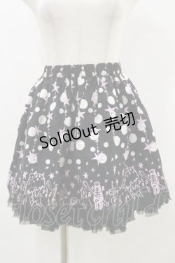 画像1: PEACE NOW / プリントギャザースカート M 黒 H-26-04-05-030-PU-SK-KB-ZH