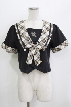 画像1: axes femme POETIQUE / ダブルボタンセーラーブラウス M ブラック H-26-04-06-041-AX-BL-NS-ZH