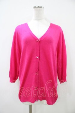 画像1: franche lippee black / リボンカーディガン M ピンク H-26-04-06-1052-LO-TO-NS-ZH