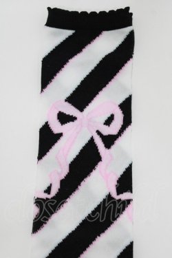 画像3: Angelic Pretty / Sugaryボーダーリボンオーバーニー  ブラック H-26-04-06-050-AP-ZA-NS-ZH