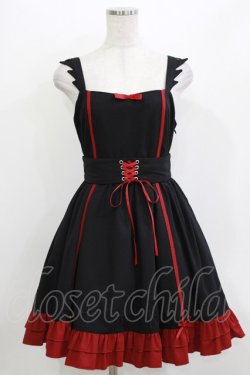 画像1: To Alice / 十字架刺繍ジャンパースカート S ブラック/レッド H-26-04-06-023-LO-OP-NS-ZH