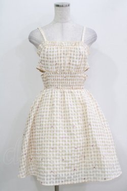 画像1: axes femme POETIQUE / ハートドット刺繍ギンガムワンピース M ベージュ H-26-04-07-032-AX-OP-NS-ZH