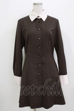 画像1: NO.S PROJECT / ストライプシャツワンピース M ブラウン H-26-04-07-045-LO-OP-NS-ZH