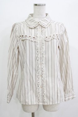 画像1: axes femme / ストライプ長袖ブラウス M 生成り/ブラウン H-26-04-07-072-AX-BL-NS-ZH