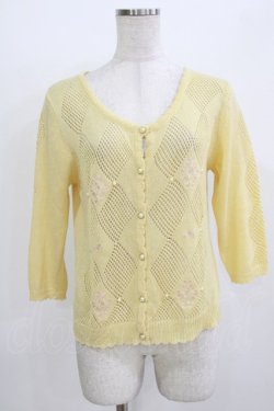 画像1: axes femme / ローズ刺繍編みニットカーディガン M イエロー H-26-04-07-078-AX-TO-NS-ZH