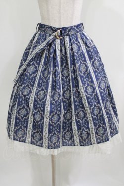 画像1: axes femme / バラ×ストライプ柄スカート M ブルー H-26-04-07-013-AX-OP-NS-ZH