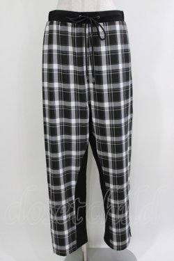 画像1: Ozz conte / チェック切替サイドジップパンツ  黒 H-26-04-10-030-OO-PA-KB-ZH