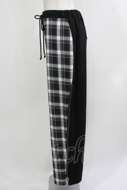 画像2: Ozz conte / チェック切替サイドジップパンツ  黒 H-26-04-10-030-OO-PA-KB-ZH