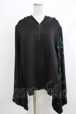 画像1: NieR Clothing / STRETCH PULLOVER着物風袖【和柄漢字】  黒 H-26-04-10-042-PU-TO-KB-ZH