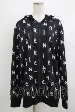 画像1: NieR Clothing / 総柄ZIPパーカー  黒×ロゴ H-26-04-10-047-PU-TO-KB-ZH
