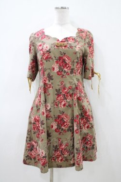 画像1: axes femme / 花柄ワンピース M ベージュ H-26-04-10-1040-AX-BL-NS-ZH