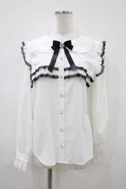 画像1: Secret Honey / パールリボンブラウス Free オフ/ブラック H-26-04-10-1054-CA-BL-NS-ZH