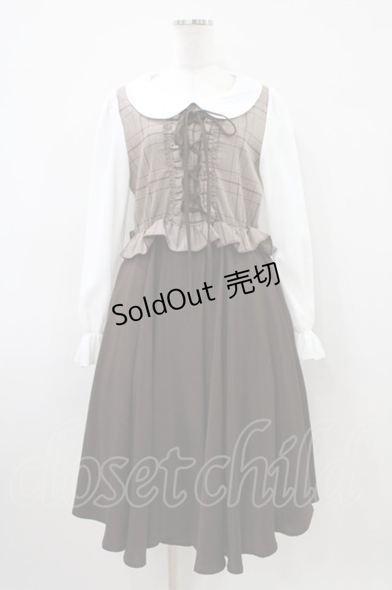 画像1: Favorite / レイヤードチェック×プリーツの個性派ロングワンピース M ブラウン H-26-04-10-1029-LO-OP-NS-ZH (1)