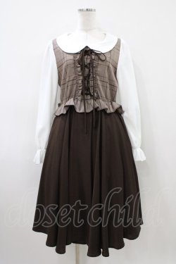 画像1: Favorite / レイヤードチェック×プリーツの個性派ロングワンピース M ブラウン H-26-04-10-1029-LO-OP-NS-ZH